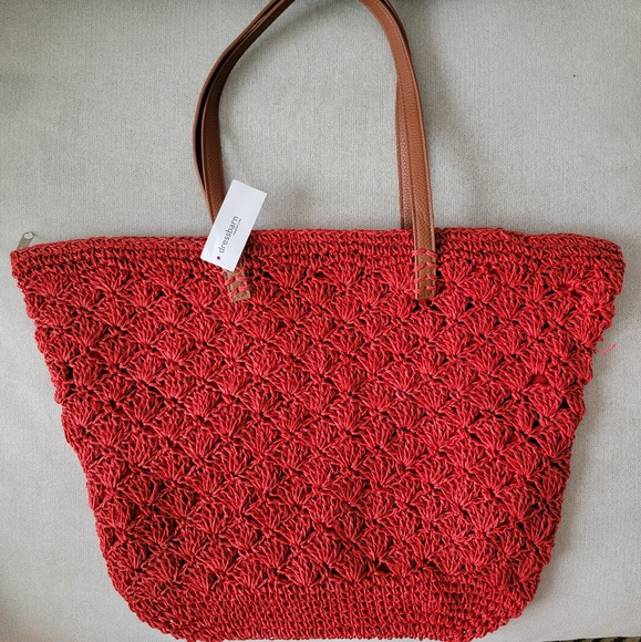 Dress Barn Handbags - New Red Straw Shoulder Bag